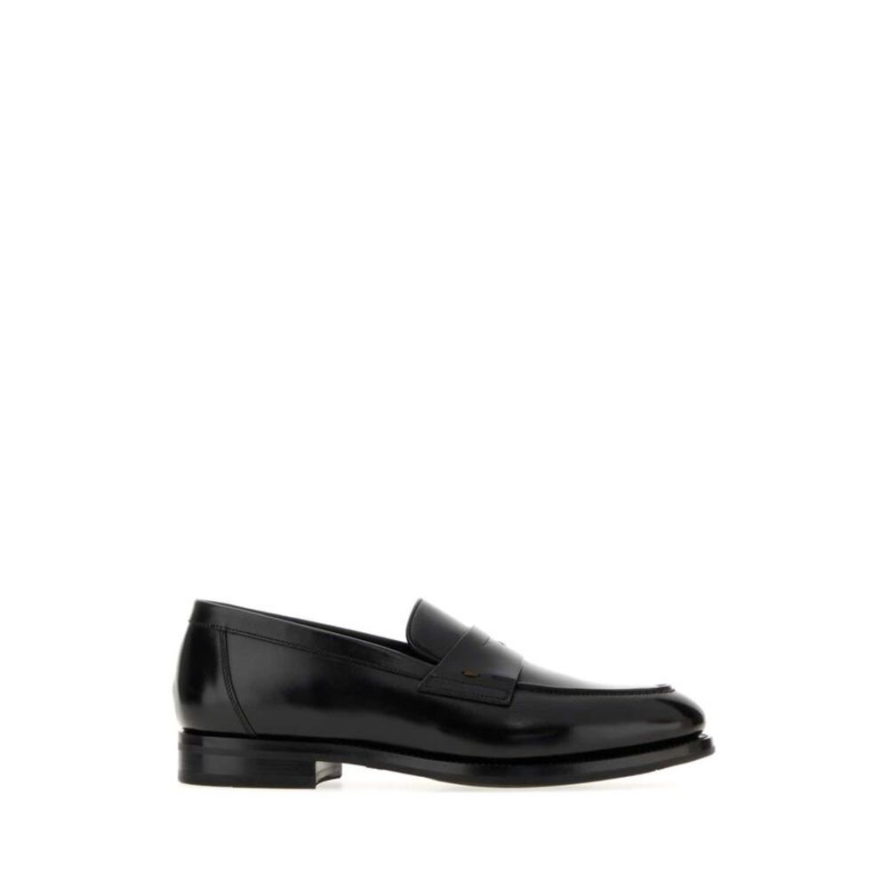 Santoni Men Black Leather Colin Loafers